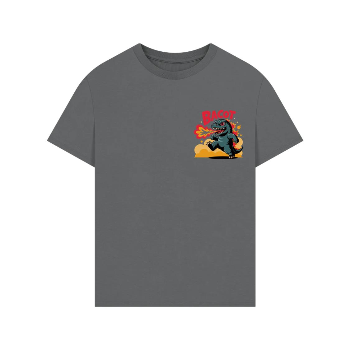 Bacot Fire Dinosaur Cartoon Illustration for Vintage Fun Vibes T-Shirt - Image 3
