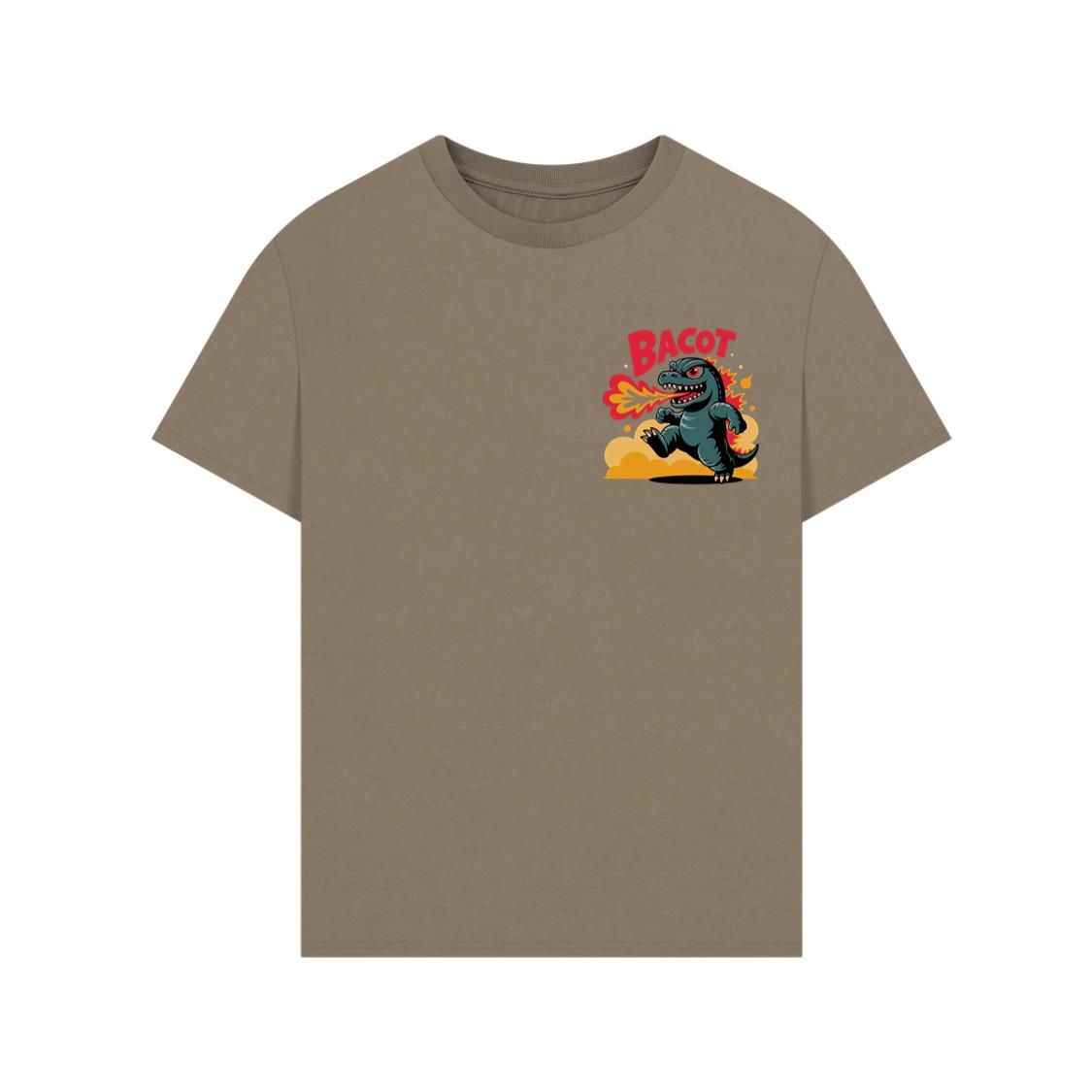 Bacot Fire Dinosaur Cartoon Illustration for Vintage Fun Vibes T-Shirt - Image 4