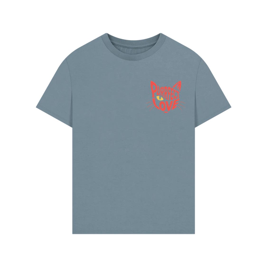 Purrfect Love Cute Evil Cat with Heart Typography Artwork T-Shirt - Image 2