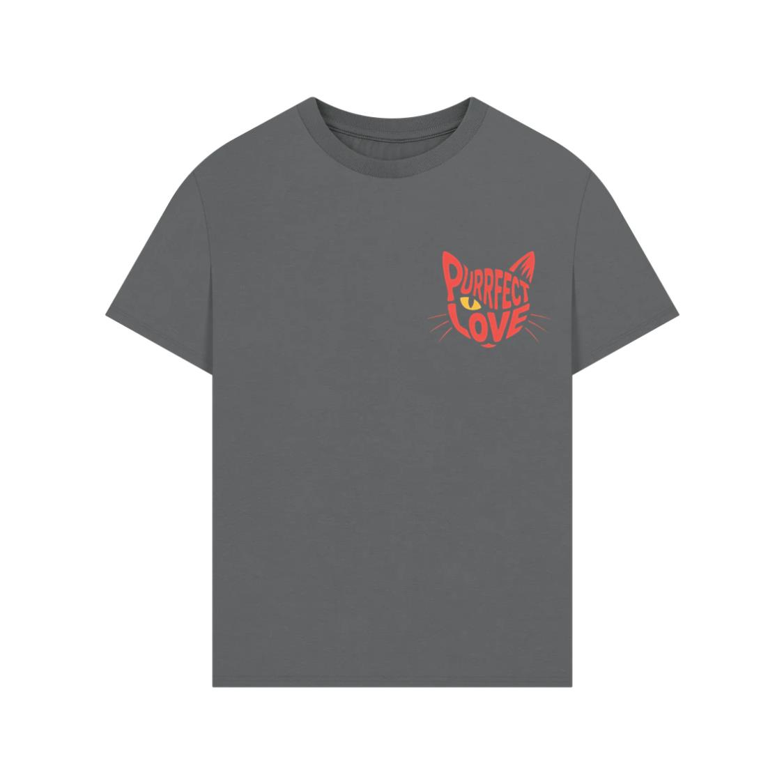 Purrfect Love Cute Evil Cat with Heart Typography Artwork T-Shirt - Image 3