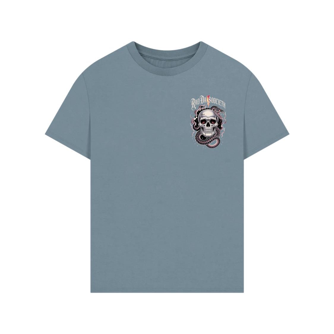 Ra Da Societ Skull Surrounded by Roses Gothic Artwork T-Shirt - Image 2