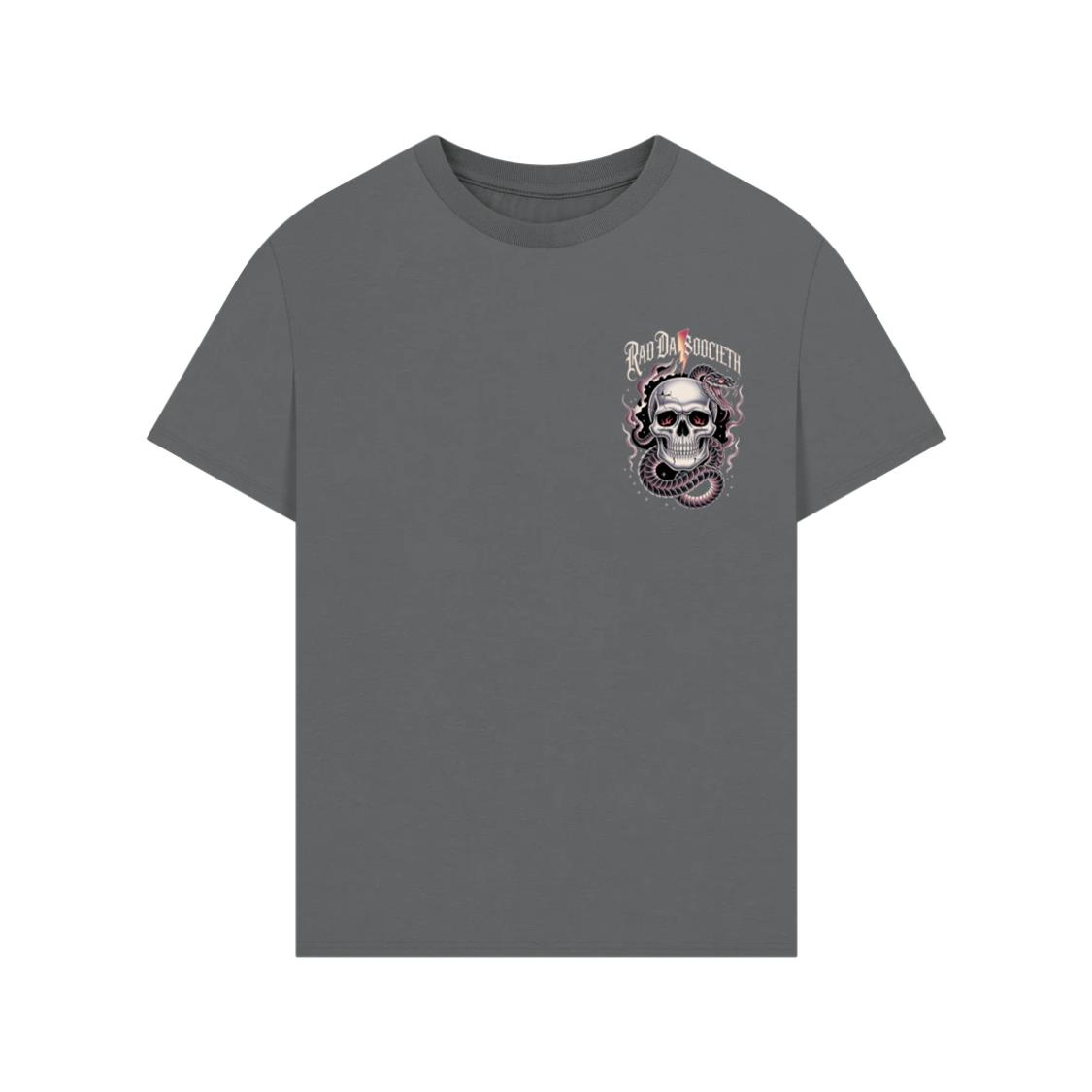 Ra Da Societ Skull Surrounded by Roses Gothic Artwork T-Shirt - Image 3