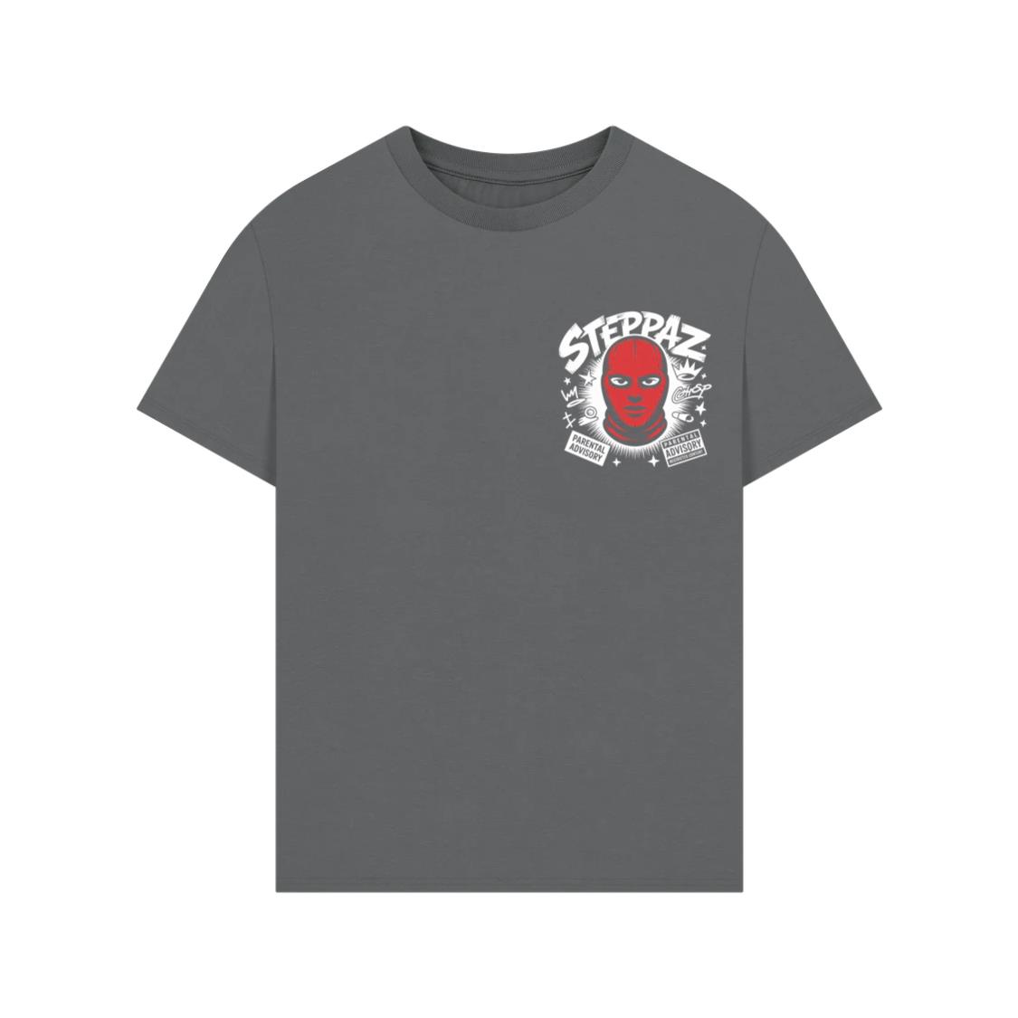 Steppaz Red Mask Character Underground Street Culture Design T-Shirt - Image 3