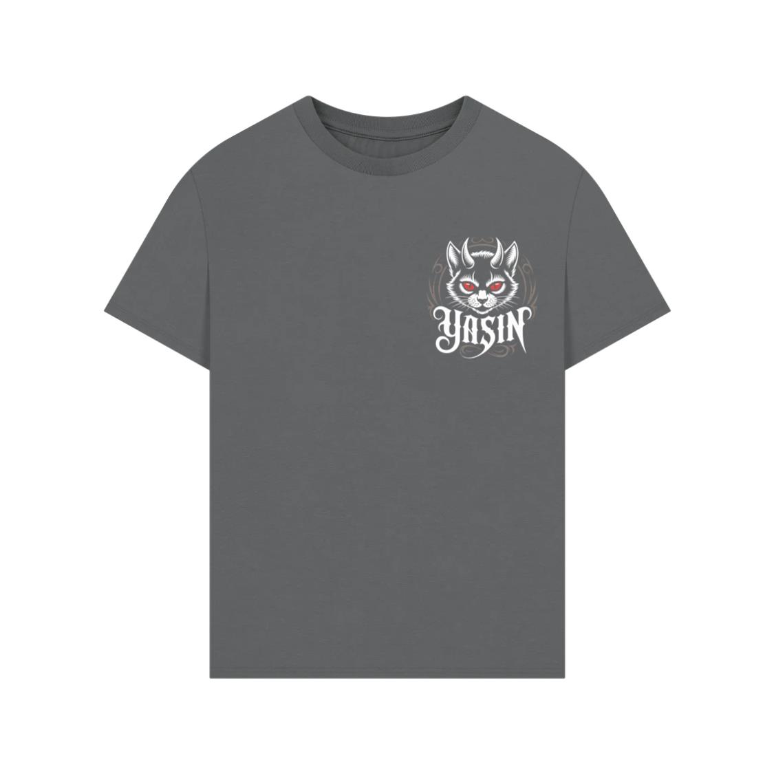 Yasin Evil Cat with Horns and Glowing Red Eyes Artwork T-Shirt - Image 3